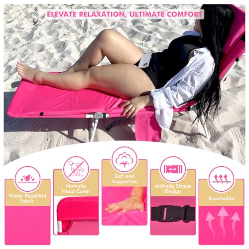 3 in 1 Women Comfort Backpack Beach Tanning Lounge Chair with Cushion Face Hole Softer Padded Adjustable Washable, Layout Sun Chair for Adults Outside Reading Sunbathing Poolside, 6 Position, Pink - color: Pink / 1 Pack