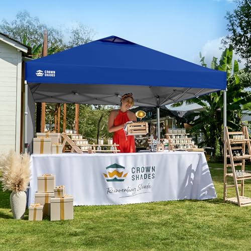CROWN SHADES 10x10 Pop Up Canopy with 1 Side Wall - Beach Tent with One Push Setup - Outdoor Sun Shade for Events, Parties, Camping - Gazebo with STO-N-Go Cover Bag (Navy Blue) - color: Navy Blue, size: 10x10FT