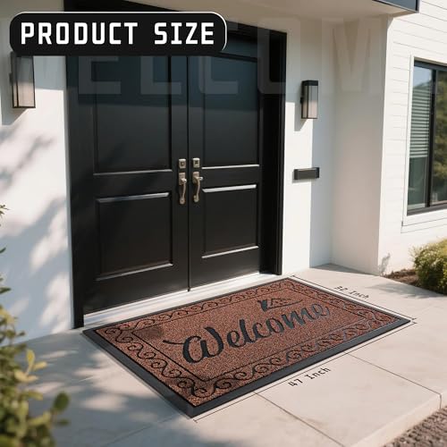 Yimobra Welcome Mat, Heavy Duty Sturdy Door Mats for Home Entrance Outdoor Indoor, Front Doormat for Outside Patio Floor Entry Porch Garage Office, Waterproof, Low Profile, 47X32 Inches, Maroon - color: Maroon, size: 47x32 Inch