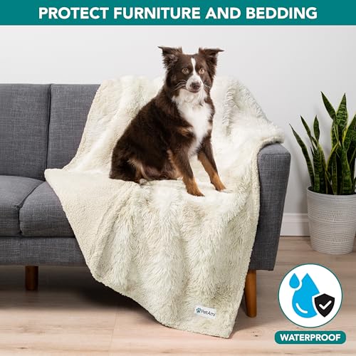 PetAmi Waterproof Dog Blanket for Couch, Bed & Furniture,Reversible Sherpa & Faux Fur Pet Blanket, Leakproof Blanket for Puppy Cat, Washable Soft Calming Pet Couch Protector (29x40, Cream Beige) - color: Beige, size: Medium (29x40)