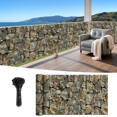 Shade&Beyond Customized 4FT X 25FT Privacy Fence Screen 450 GSM PVC Printed Privacy Fence with Zip Ties for Courtyards, Pools, Balconies-Stone - color: Stone pattern, size: 0 4' x 2 5'