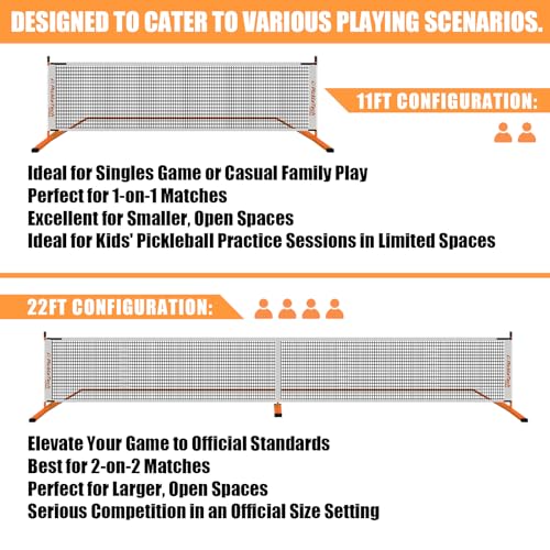 PICKLETECH 4.0 Slim Version Portable Pickleball Nets Outdoor Game 22 FT Pickleball Net-USAPA Regulation Size-Pickle Ball Net System with Carrying Bag for Driveway - color: Orange, size: 2in 1