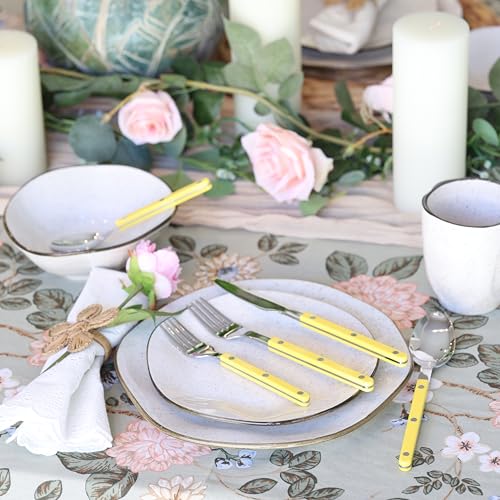 ANNOVA Silverware Set, Retro/Rivet Colorful Stainless Steel Tableware Kitchen Flatware Set Utensils, Includes Dinner Knives, Forks, Spoons, Salad Forks & Dessert Spoons (Yellow, 10 Pieces) - color: Yellow