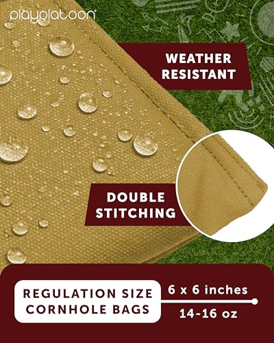 Play Platoon Cornhole Bags Weather Resistant- Set of 8 Regulation Bean Bags for Tossing- Official Professional Size & Weight Corn Hole Bags Two Color All Weather Cornhole Beans Bag Set with Tote Bag - color: Gold & Burgundy
