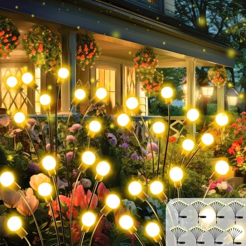 2026 Upgraded Solar Lights Outdoor, 8 Pack Solar Garden Lights with 2 Modes, Firefly Lights Outdoor Waterproof, Sway by Wind, Twinkle Firefly Light for Yard Patio Path Garden Decoration (Warm White) - color: Warm White, size: 8 Pack