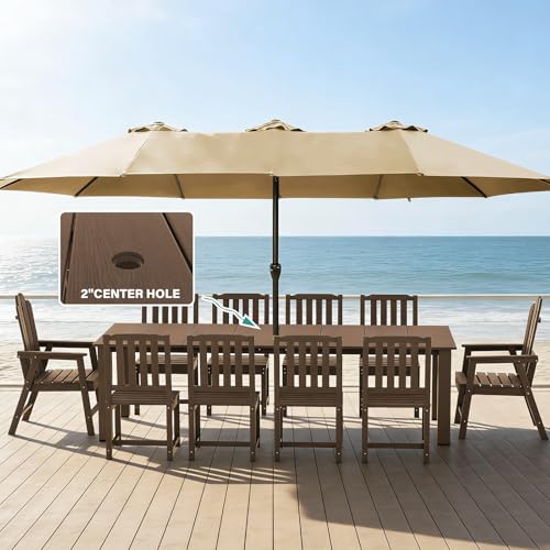 11-Piece Patio Dining Set, Outdoor Dining Set for 10, HDPE All-Weather Outdoor Furniture with 89.57” Umbrella Hole Table, 2 Armchairs & 8 Armless Chairs, Brown - color: Brown, size: 2 Armchairs & 8 Armless Chairs