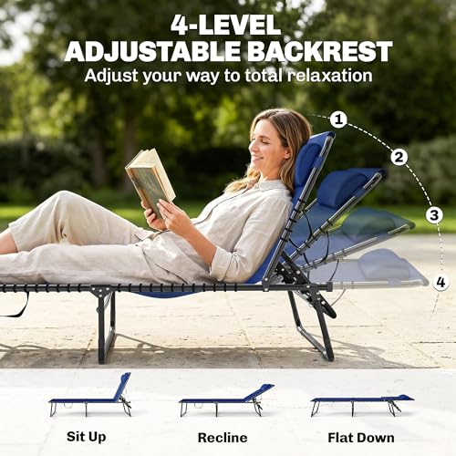 Outsunny Folding Chaise Lounge Chair, Patio Sun Tanning Chair, Outdoor Chaise Lounger with 4-Position Reclining Back, Breathable Mesh Seat for Beach, Poolside, Yard, Blue - color: Blue, size: 1 Pack