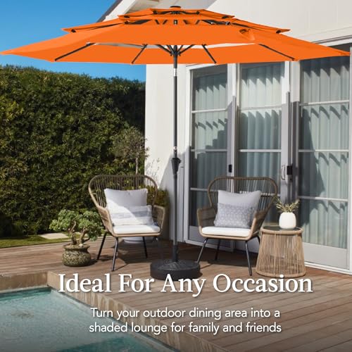 Best Choice Products 10ft 3-Tier Market Patio Umbrella, Outdoor Sun Shade with Tilt, Crank Lift, 8 Ribs for Backyard, Deck, Poolside - color: Orange