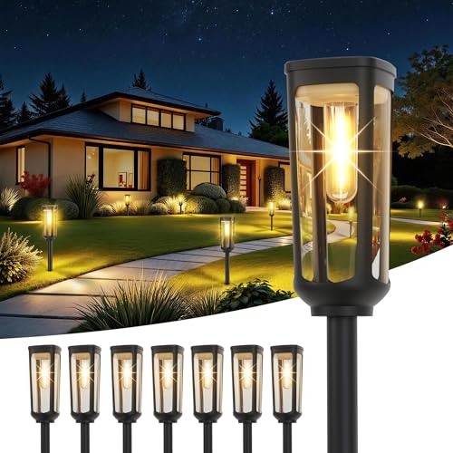 Solar Pathway Lights Outdoor Waterproof IP65, 8 Pack Warm White Solar Walkway Lights, Auto On/Off Outdoor Light for Lawn Garden Patio Driveway Decor Landscape Lighting - color: Warm Light, size: 8 Pack