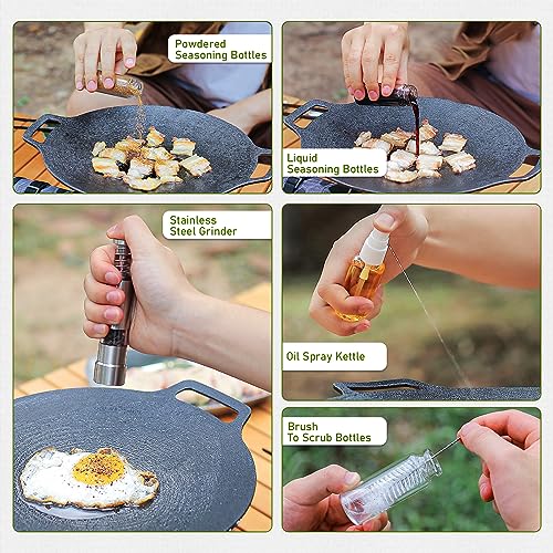 TOBWOLF Portable Spice Bag for Travel, Camping Spice Kit with 8 Jars, 2 Salt/Pepper Grinders, 1 Oil Spray, Foldable Canvas Seasoning Storage Bag, Condiment Container Set for Outdoor Picnic BBQ - Green - color: Green