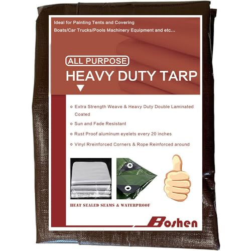 12' x 16' Tarps Heavy Duty Thick Waterproof, Poly Canopy Brown+Black Tent Shelter Cover, 18 Mil Tarpaulin Shade, Rip and Tear Proof, UV Resistant Tarpaulin with Grommets and Reinforced Edges - color: Brown+black, size: 12 x 16ft