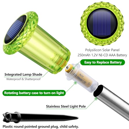 DenicMic Solar Lights Outdoor 10 Pack Waterproof Green LED Stainless Steel Stake Outside Lights for Yard Pathway Garden Driveway Walkway Landscape Path Lighting - color: Green 10Pack