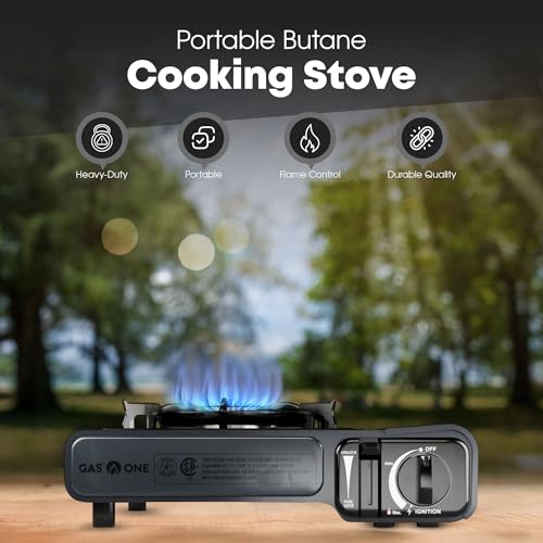 GasOne GS-1000G-KIT Butane Gas Stove with Flat Top Griddle Included – Butane Grill Tent Stove Burners for Cooking for Camping, Kitchen – Diecast Aluminum with Non Stick Coating - color: Gray