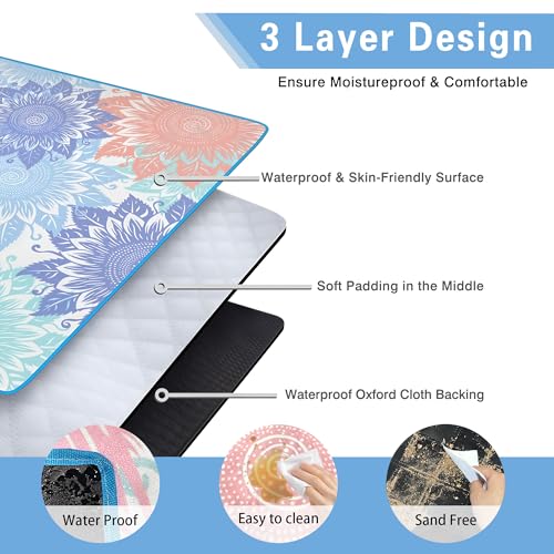 Supfitness Extra Large Picnic Blankets Waterproof Foldable (80 "x 80") Beach Blanket Waterproof Sandproof,3-Layer Thicking Mat Outdoor Packable Camping Blanket(Bohemian) - color: Light Blue, size: 80x80in