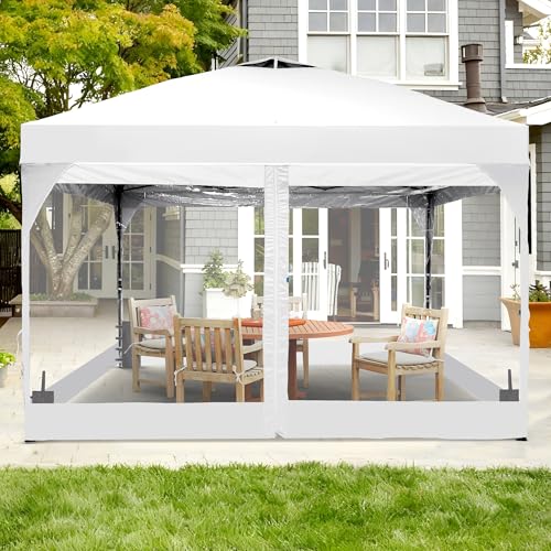 GDY 12x12FT Pop Up Canopy Tent with One Push Setup, Easy Setup Gazebo with 4 PVC Transparent Sidewalls,Includes Wheeled Bag. for Events, Parties, Camping, White. - color: White, size: 12x12 With 4 Pvc Sidewalls(one Push Setup）