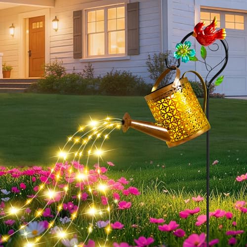 Solar Lanterns Cardinal Granden Decor, Watering Can with Cardinal Shepherd Hook and Cascading Lights, Outdoor Solar Lantern for Garden Yard Decor, Gifts for Women Mom Grandma Birthday, Mothers Day - color: Cardinal Bird, size: 1 Pack