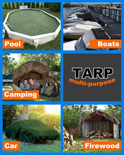 SmoothNovelty 3 Pcs Large Waterproof Tarp 10 x 10 ft Heavy Duty 5.5 Mil Thick Poly Tarpaulin with Grommets Multipurpose Protective Cover for Summer Home Boats Cars Camping Rv Pool Tent - color: Green,brown,black, size: 10 x 10 ft