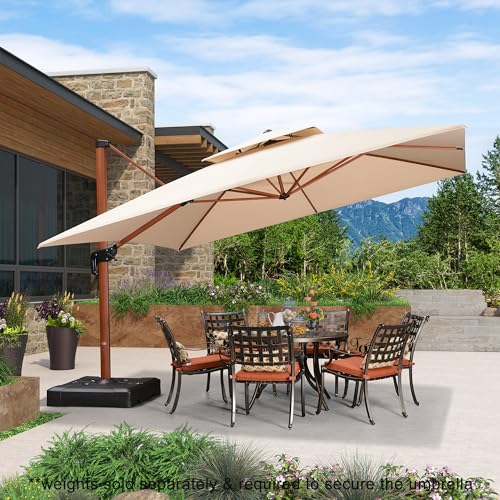 PURPLE LEAF 12ft Patio Umbrella Outdoor Square Umbrellas Large Cantilever Umbrella Windproof Offset Umbrellas Heavy Duty Sun Umbrella for Garden Deck Pool Patio, Beige - color: Beige, size: 12'X12', style: Umbrella