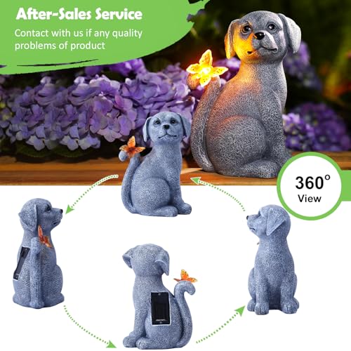 Nacome Solar Dog Outdoor Statues for Garden: Outside Decor with Butterfly Clearance for Yard Art Lawn Ornaments Patio Balcony Home House for Mom Grandma Women - color: Garden Dog