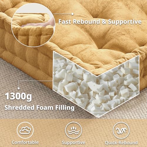 Intelligent Design Large Floor Pillow for Adults Yoga or Meditation Cushion with Handle, Floor Cushion for Board Games, Lustrous Chenille Tufted, Handsewn Scalloped Edge, Azza, 24" x 24" x 5" Yellow - color: Square Yellow With Handle, size: 24"W x 24"L x