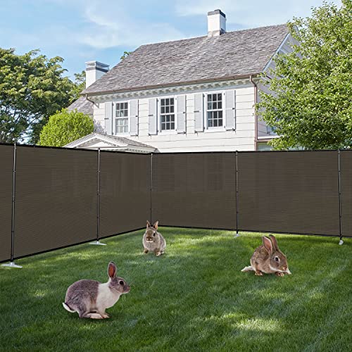 E&K 5'x2' Outdoor Privacy Screen Fence Panel Freestanding Backyard Patio Privacy Pool Fencing Temporary Garden Dog Fence with Iron Poles and Rails (Brown) - color: Brown, size: 5'x2'