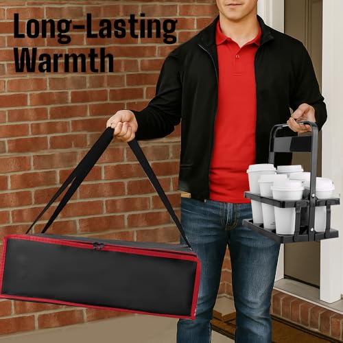 Bodaon Insulated Pizza Bags for Delivery & Plastic Portable Drink Carrier, 20" x 20" x 6" ermicas/Heat Thermal Food Carrier for Hot and Cold Food, Large Warming Bag for Catering and Delivery, 1-Pack - color: Black-red Bag with Drink Carrier, size: 20" x 2