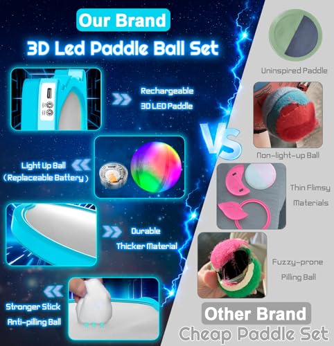 3D LED Light Up Toss Catch Ball Game Set Toys for Back Yard Outdoor Party Favors Glow in Dark Sticky Paddle Baseball Gift Age 3 4 5 6 7 8 9 10 11 12 Years Old Girls Boy Kid Family Adult - color: Green 2 Paddle 2 Balls