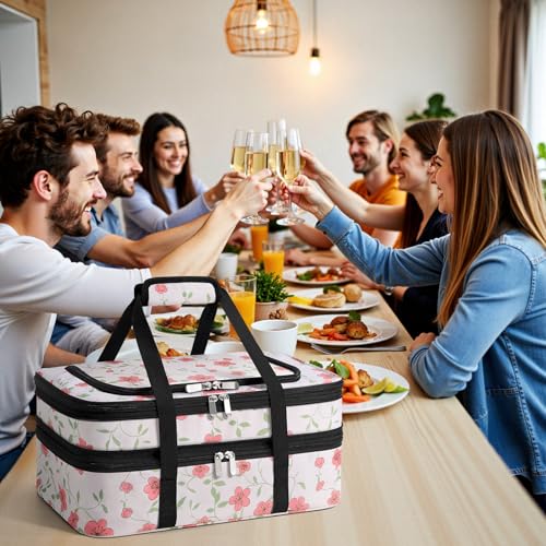 Insulated Double Casserole Carrier - Portable Casserole Carriers for Hot or Cold Food Lunch Tote Warmer or Cooler Bag for Potluck Parties Picnic Cookouts, Fits 9" x 13" Baking Dish - Flower - color: Flower