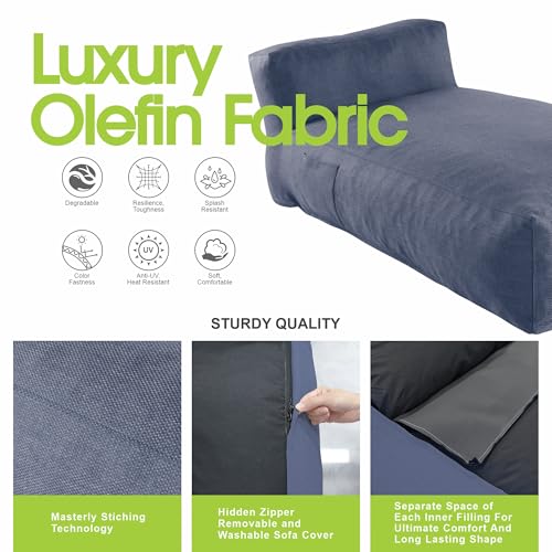 Outdoor Bean Bed Chair Sun Lounger, Outdoor Couch Sofa for Patio & Pool, Foam Filling Day Bed Furniture, Comfy Lazy Sofa for Outside, Water-Resistant Seating (Denim Blue, 70'' L) - color: Denim Blue, size: 70'' L Standard Back