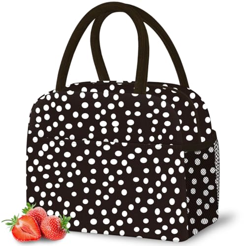 DALINDA Lunch Bag Lunch Box for Women Men Reusable Insulated Lunch Tote Bag,Leakproof Thermal Cooler Sack Food Handbags Case High Capacity for Travel Work Picnic Beach - color: white polka dot, size: Oxford cloth