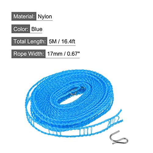 uxcell Portable Clothesline, 16.4ft Nylon Windproof Non-Slip Washing Line Rope for Courtyard Outdoor Travel Camping Laundry Drying, Blue - color: Blue, size: 16.4ft