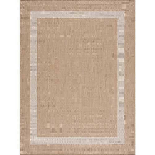 CAMILSON Outdoor Rug 10x14, Large Modern Outside Rugs for Patios Porches Waterproof Durable Washable Non-Shedding, Easy-to-Clean Indoor/Outdoor Area Carpet (10 x 14, Bordered - Beige/White) - color: Bordered - Beige / White, size: 10' x 14' (Rectangular)