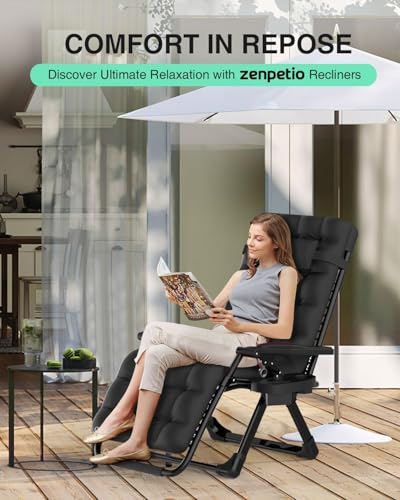 ZENPETIO Zero Gravity Chair, Reclining Camping Chair with Cup Holder and with Removable Cushion, Anti Gravity Lounge Chair for Indoor and Outdoor - color: Jet Black