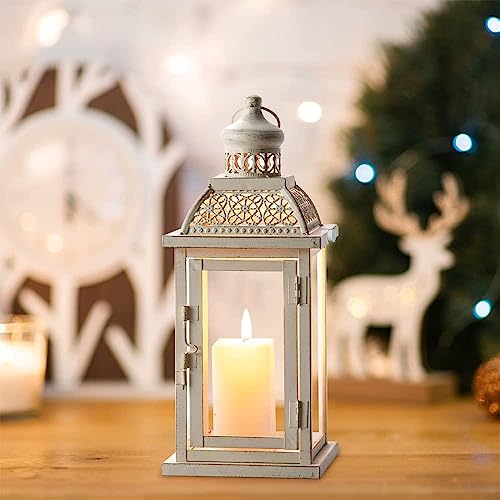 NEEDOMO 14.4" Lanterns Decorations Indoor, Hanging Candle Lantern Outdoor, Vintage Large Lantern Decor with Clear Glass, Metal Candle Holder for Home, Table, Patio, Rustic Farmhouse Wedding, Christmas - size: 14.4"H