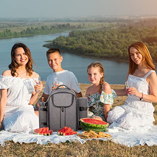 Hap Tim Picnic Basket Backpack for 4 Person with Blanket, Wine Holder, Cooler Compartment, Cutlery Set, for Couples, Ideas, Engagement Gifts, Gray (3065-G) - color: Gray, size: 4 person