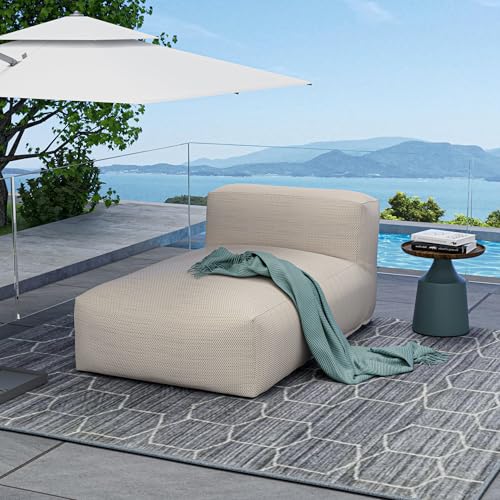 Outdoor Bean Bed Chair Sun Lounger, Outdoor Couch Sofa for Patio & Pool, Foam Filling Day Bed Furniture, Comfy Lazy Sofa for Outside, Water-Resistant Seating (Light Orange, 59'' L) - color: Light Orange, size: 59'' L Standard Back