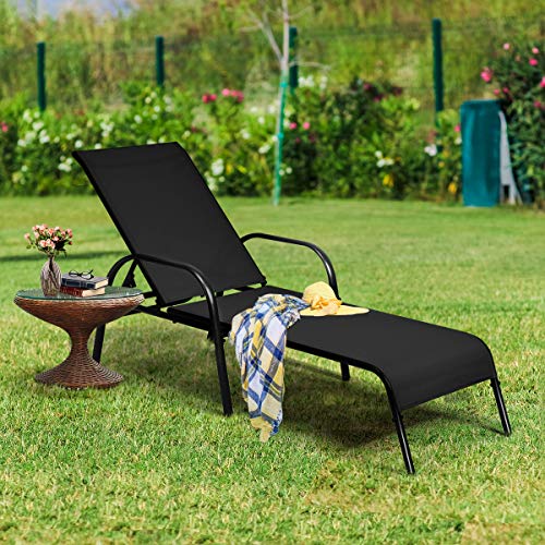 Tangkula Lounge Chair Outdoor, Patio Chaise Lounge with Adjustable Backrest, Reclining Pool Lounge Chair for Outside with Heavy Duty Steel Frame, Suitable for Beach, Yard, Balcony, Poolside - color: Black