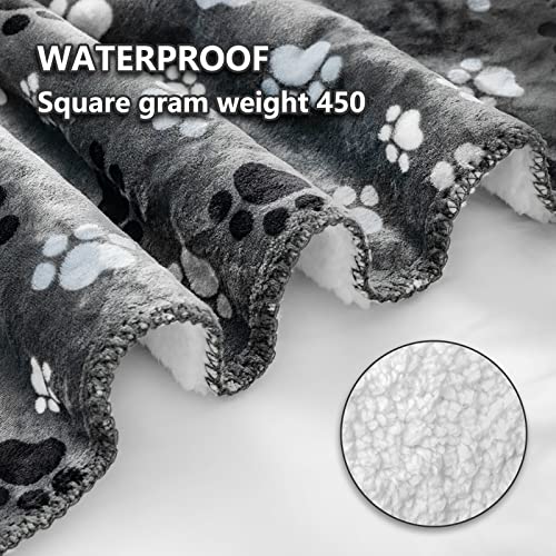 Waterproof Dog Blanket, Pattern Printing Super Soft Warm Fluffy Facecloth Sofa Car Bed Protector, Urine Proof Washable Outdoor Pet Blanket for Puppy Large Dogs & Cats(paw & Bone60*50) - color: Grey | Bone, size: Large
