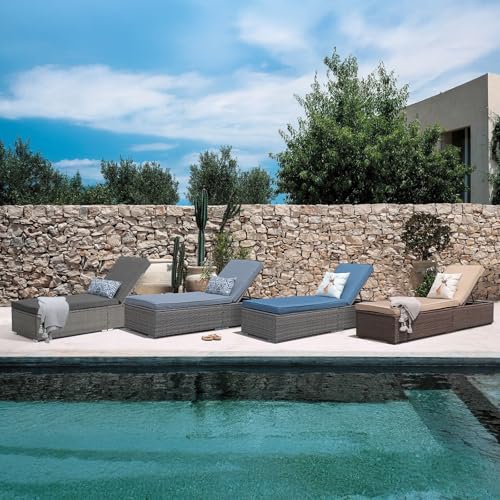 Patiorama Outdoor Patio Chaise Lounge Chair, Elegant Reclining Adjustable Pool Rattan Chaise Lounge Chair with Cushion, Grey PE Wicker, Steel Frame, for Deck, Poolside, Backyard (Dark Grey) - color: Dark Grey