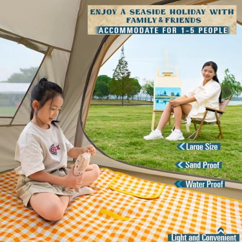 K Y KANGYUN Picnic Blanket | Beach Mat| Picnic Blankets for Indoor and Outdoor, 80" x 60" Sandproof Waterproof Larger Mats for Beach, Travel, Camping, Hiking, Park Grass,Handy Tote, Foldable. - color: Yellow