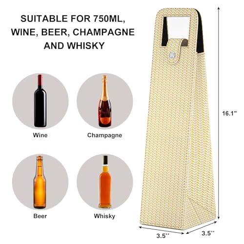 RYDDOY Wine Gift Bag, Reusable Leather Wine Tote Carrier, Single Bottle Champagne Beer Gift Bags Carrier for Birthday, Wedding, Picnic Party, Christmas festival Gifts (Beige) - color: A-Beige-16.1×3.5×3.5