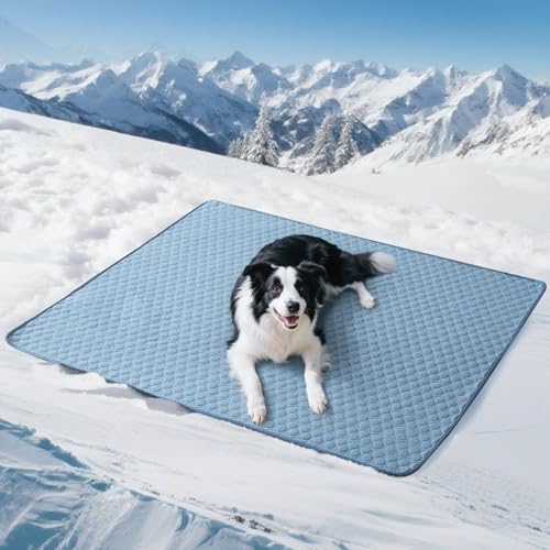 Soulbond Cooling Mat for Large Dogs - 40"x50" Washable Cooling Pad for Puppy, QMAX>0.3, Anti-Slip Bottom, Portable Summer Cool Crate Kennel Bed Pad for Outdoor/Indoor/Cars/Travel Use, Ocean Blue - color: Ocean Blue, size: 40" X 50" (Large)
