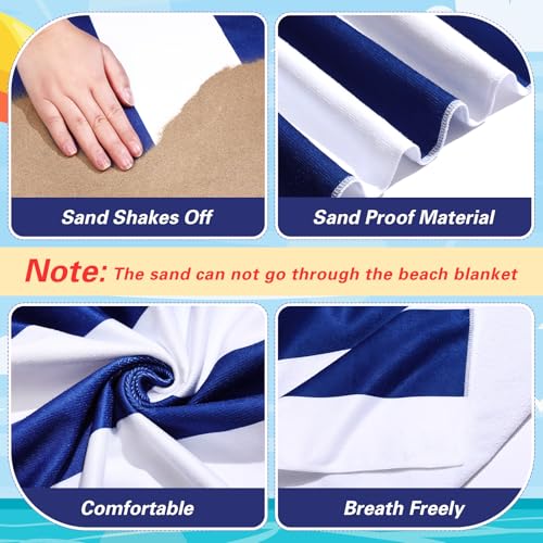 Peryiter Checkered Giant Beach Blanket 71 x 71 Inch Oversized Sandproof Towel Stripe Microfiber Quick Dry Lightweight Huge Blanket for Summer Hawaii Beach Travel Essentials Accessories(Navy Blue) - color: Navy Blue
