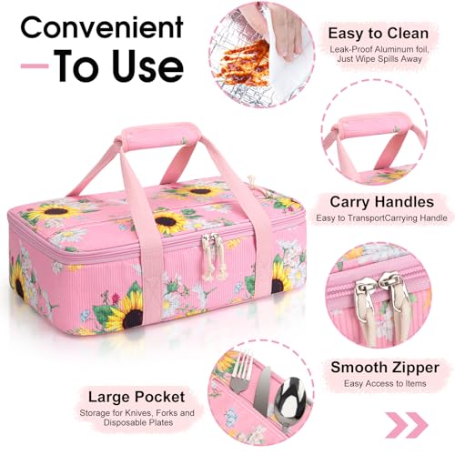 Corduroy Casserole Carrier, Insulated Lasagna Lugger for Hot/Cold Food, Fits 9" x 13" Baking Dish, Thermal Lunch Tote for Potluck & Picnic-Corduroy Daisy - color: Corduroy Daisy, size: 16x10x4 in