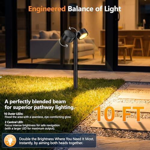 2X Brighter Solar Pathway Lights Outdoor, 150° Adjustable Dual-Head 18 LED Solar Lights Outdoor Waterproof, Up to 15 Hrs Auto On/Off Landscape Path Lights for Yard Garden Driveway Lawn, 2 Pack - size: 2 Pack