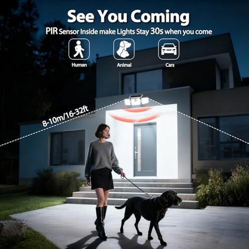 INCX Solar Lights Outdoor with Motion Sensor, 3 Heads Security Lights Solar Powered, 156 LED Flood Light Motion Detected Spotlight for Garage Yard Entryways Patio, IP65 Waterproof, White, 4 Pack. - color: White, size: 4 Pcs