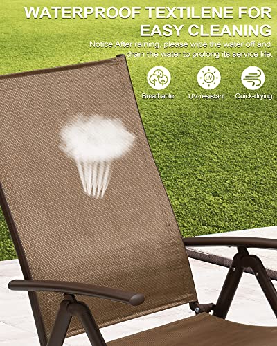 Crestlive Products 2PCS Chaise Lounge Chair Outdoor with 1PC Side Table, Aluminum Folding Patio Recliner Chair, Adjustable 8 Positions Assemble-Free - color: Brown, size: 3 Pcs