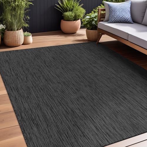 Beverly Rug Indoor Outdoor Rug 10x14, Washable Outside Carpet for Patio, Deck, Porch, Solid Modern Area Rug, Water Resistant, Dark Gray - color: Solid - Dark Gray, size: 10' x 14' (Rectangular)