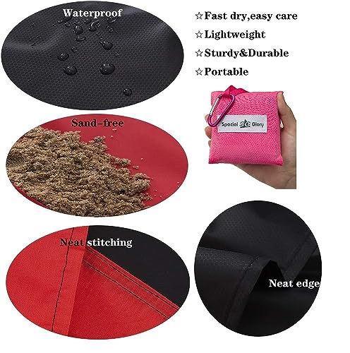 Meafteryou Outdoor Pocket Blanket,Sand-Free Fast Dry Waterproof for Beach,Travel,Hiking,Camping with 4 Built-in Ground Stakes (Pink,43x63 Inch) - color: Pink, size: 43 X 63 in