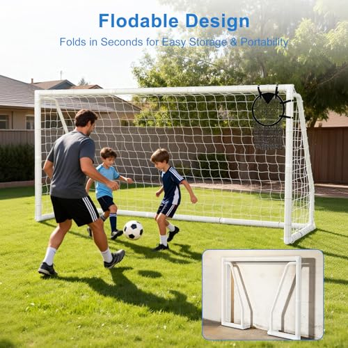 MOPHOTO Soccer Goal, 6X4/8x6/10x6.5/12x6/16x7/18.5x6.5/21x7/24x8ft Soccer Goals for Backyard, Full Size Soccer Goal for Teens & Adults Training - size: 12x6FT, style: PVC-Non-Foldable